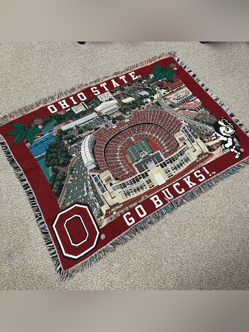 Vtg 90s Ohio State Buckeyes Tapestry Rug